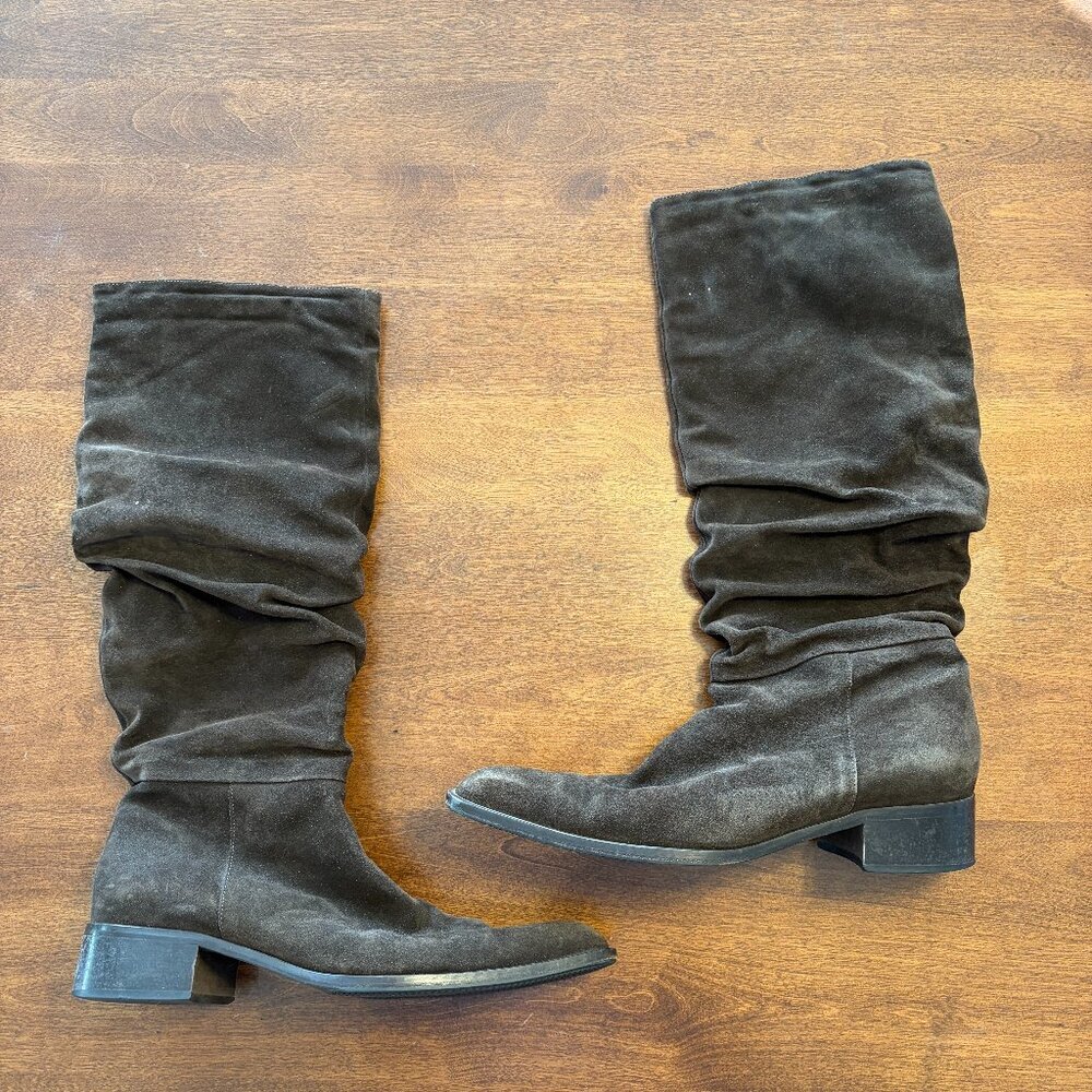 Aquatalia women's tall boots 10.5 brown suede slouchy snip toe
